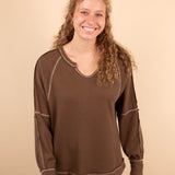 Apple Cider Waffle Knit Top in Chocolate