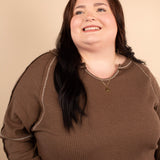 Apple Cider Waffle Knit Top in Chocolate
