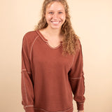 Apple Cider Waffle Knit Top in Cinnamon