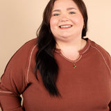 Apple Cider Waffle Knit Top in Cinnamon