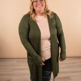 Aspen Ribbed Cardigan in Forest Green