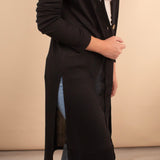Autumn Breeze Ribbed Long Cardigan in Black