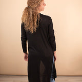 Autumn Breeze Ribbed Long Cardigan in Black