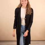 Autumn Breeze Ribbed Long Cardigan in Black