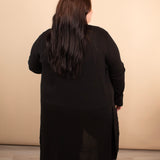 Autumn Breeze Ribbed Long Cardigan in Black