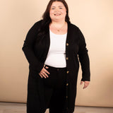 Autumn Breeze Ribbed Long Cardigan in Black
