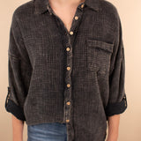 Autumn Skies Gauze Button Down in Ash Black