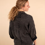 Autumn Skies Gauze Button Down in Ash Black