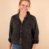 Autumn Skies Gauze Button Down in Ash Black