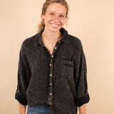 Autumn Skies Gauze Button Down in Ash Black