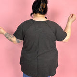 Black Melage Waffle Short Sleeve Top