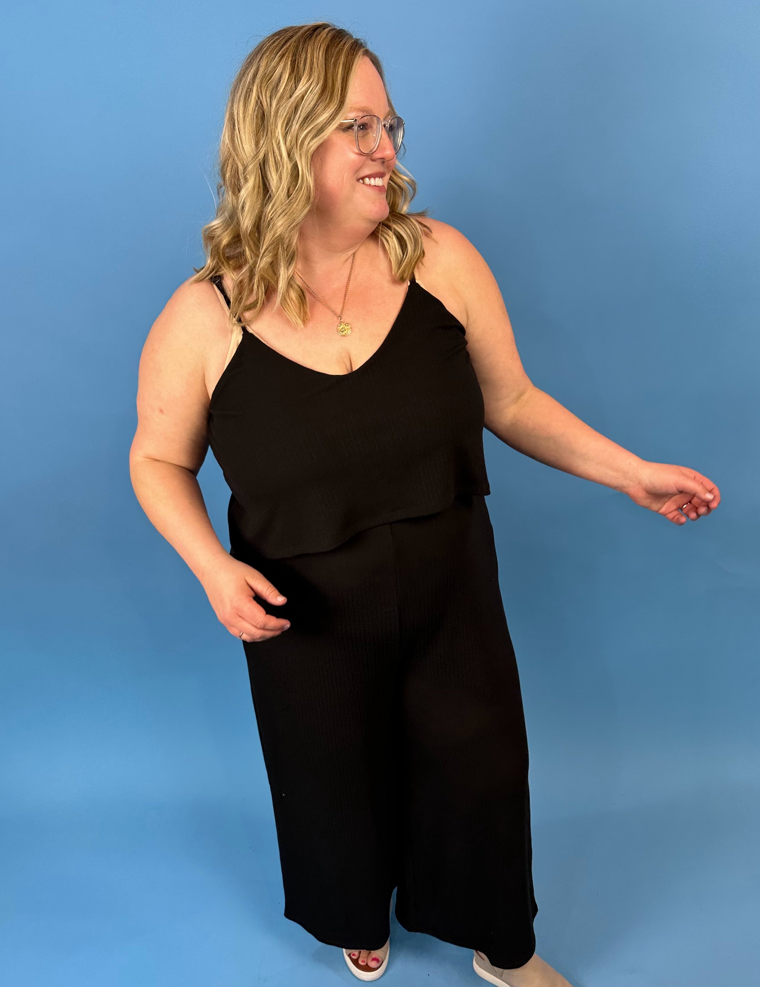 Black Ribbed Double Layer Jumpsuit - K & Company