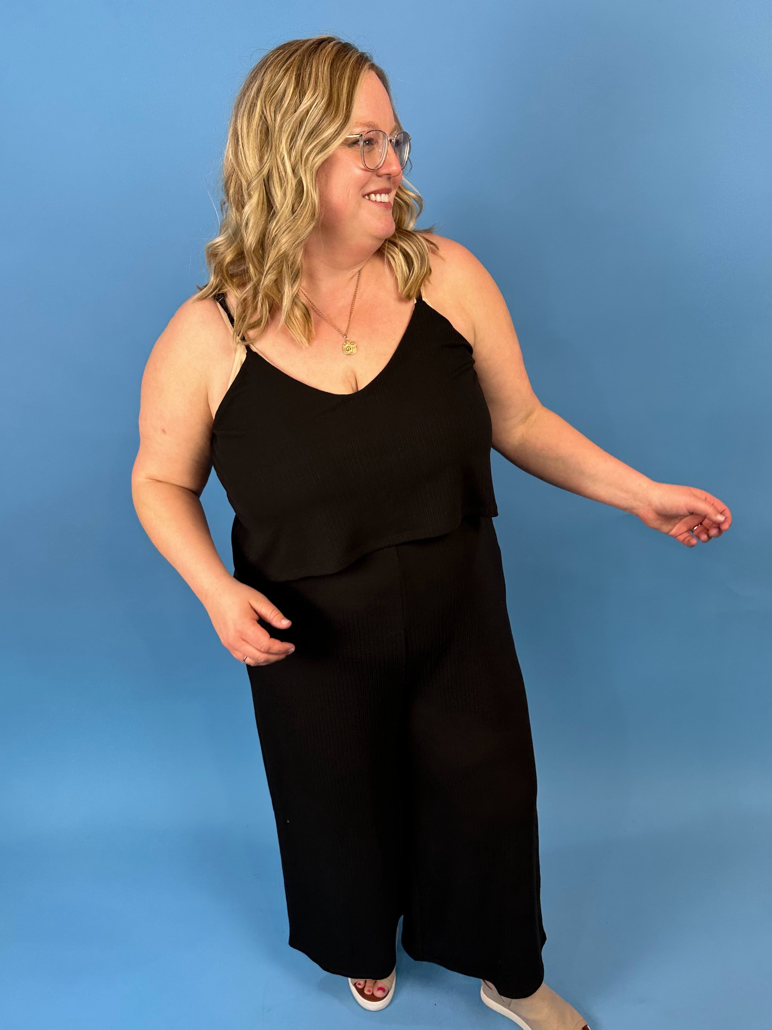 Black Ribbed Double Layer Jumpsuit - K & Company