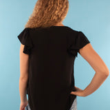 Black Ruffle Sleeve Lace Trim Top