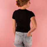 Black Short Sleeve Ribbed Tee