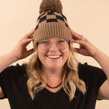 Black & Brown Checkered Pom Beanie