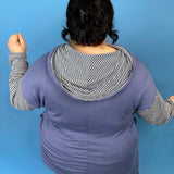 Blue & White Striped Sleeves Pullover