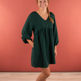 Bonnie Bubble Sleeve Peplum Dress in Hunter Green