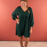 Bonnie Bubble Sleeve Peplum Dress in Hunter Green