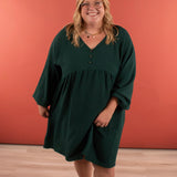 Bonnie Bubble Sleeve Peplum Dress in Hunter Green