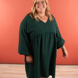 Bonnie Bubble Sleeve Peplum Dress in Hunter Green