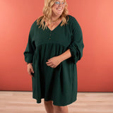 Bonnie Bubble Sleeve Peplum Dress in Hunter Green