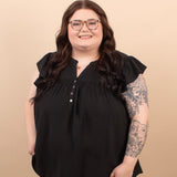 Camille flutter sleeve black blouse women's boutique clothing sizes S-3XL