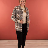 Cassidy Classic Plaid Shacket in Grey and Tan