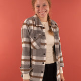 Cassidy Classic Plaid Shacket in Grey and Tan