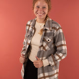 Cassidy Classic Plaid Shacket in Grey and Tan