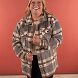 Cassidy Classic Plaid Shacket in Grey and Tan