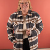 Cassidy Classic Plaid Shacket in Navy and Tan