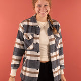 Cassidy Classic Plaid Shacket in Navy and Tan