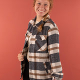 Cassidy Classic Plaid Shacket in Navy and Tan