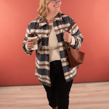 Cassidy Classic Plaid Shacket in Navy and Tan