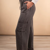 Charcoal Mineral Wash Wide Leg Pants