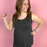 Charcoal Solid Knit Sleeveless Tank Top