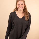 Cider Season Ribbed Top in Charcoal