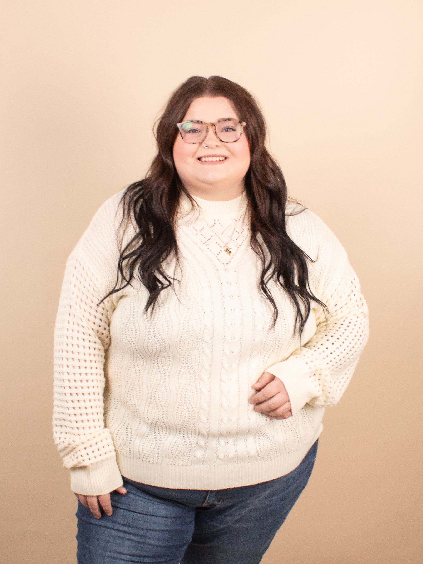 Clara Textured Knit Sweater in Ivory - K & Company