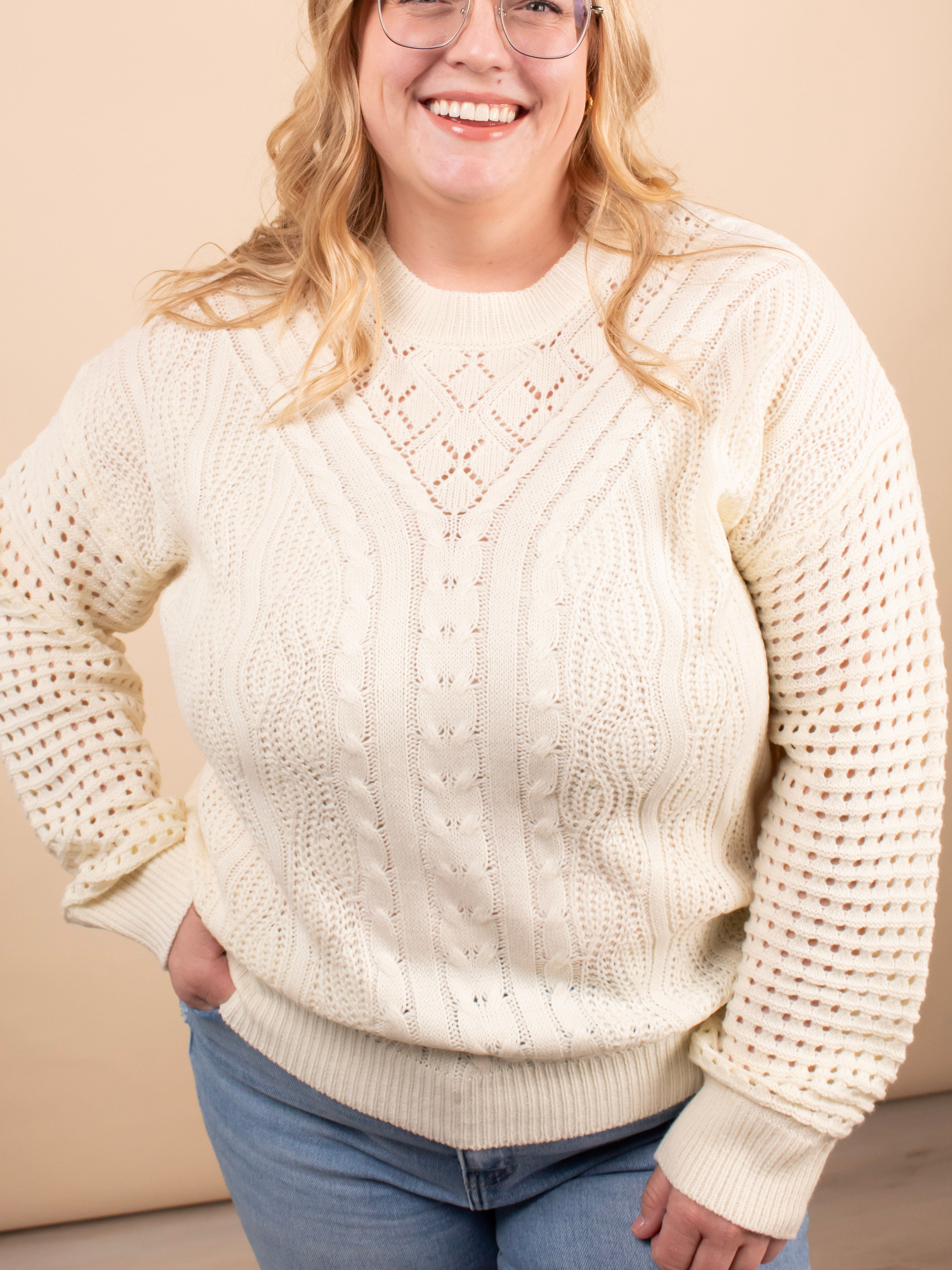 Clara Textured Knit Sweater in Ivory - K & Company