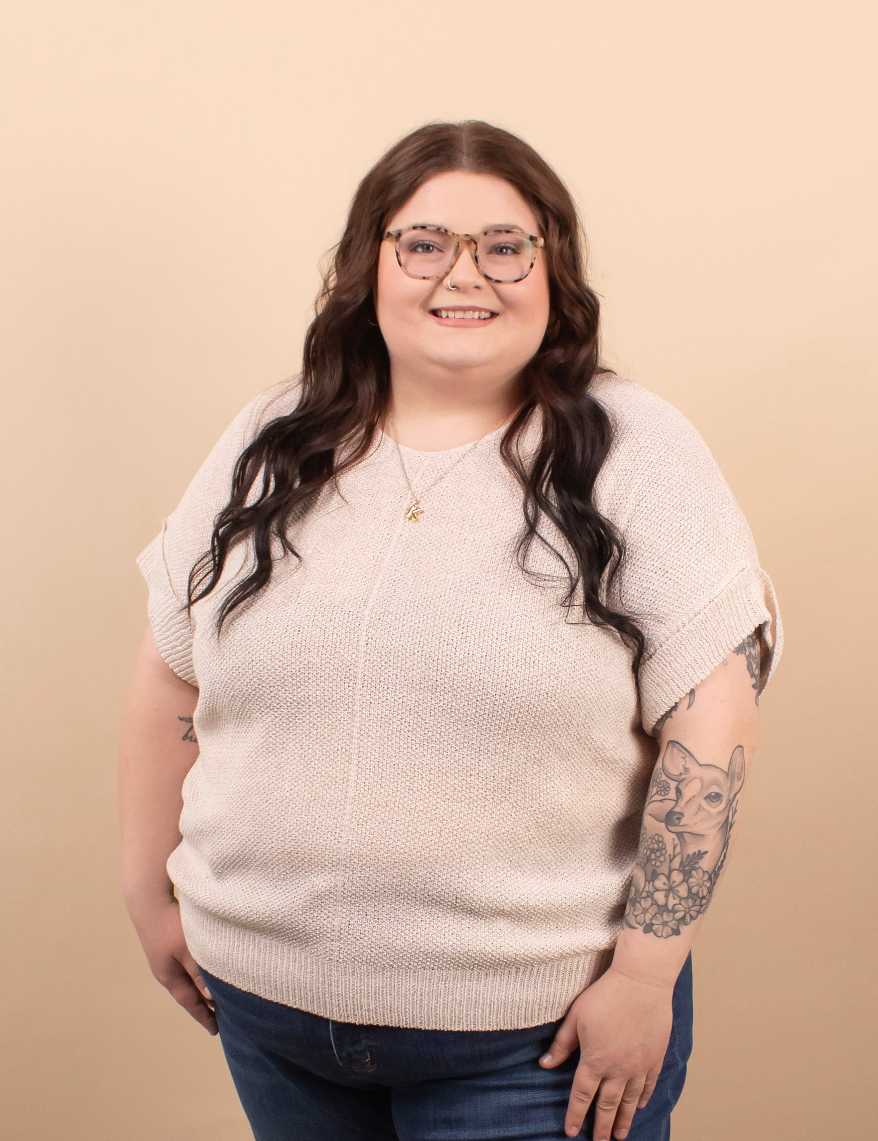 Cloudlight Knit Top in Beige - K & Company