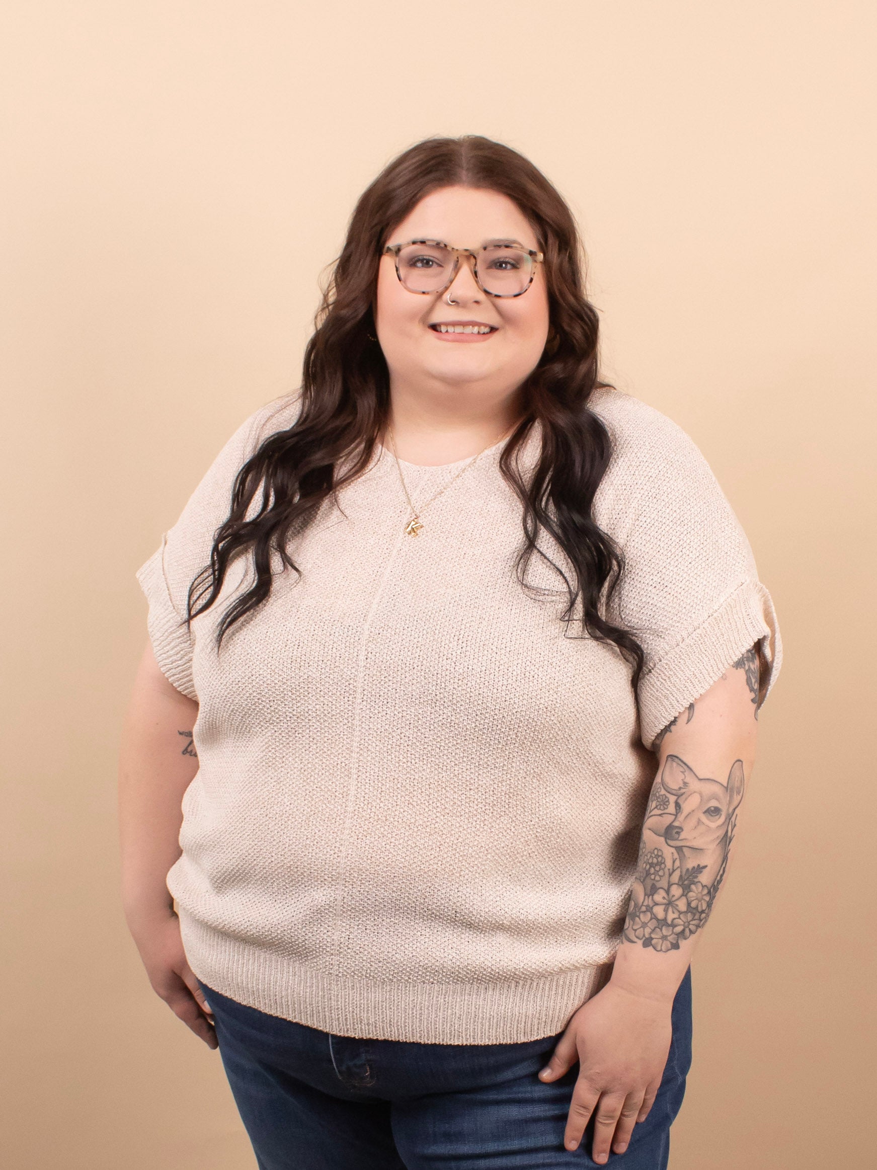 Cloudlight Knit Top in Beige - K & Company