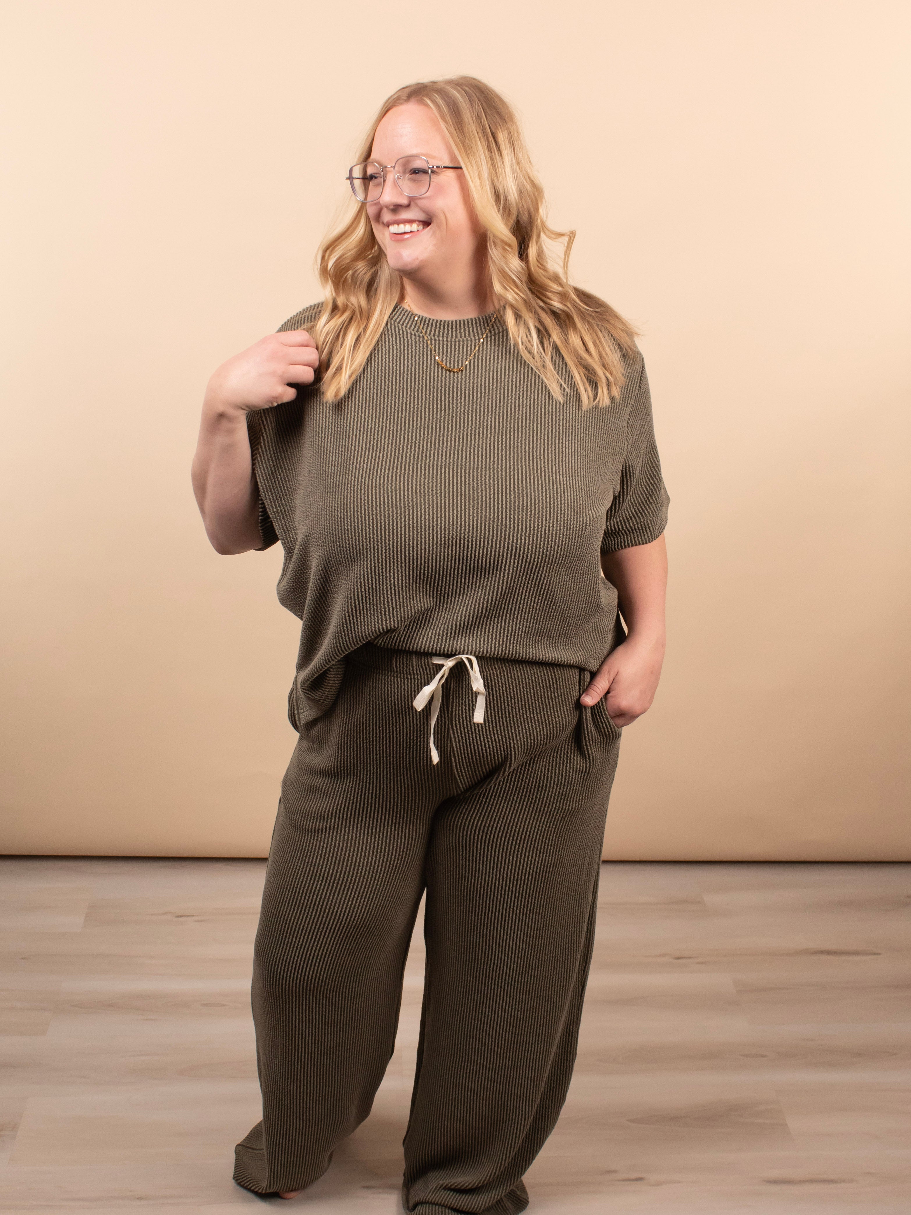 Clover Ribbed Pants – Dark Olive (Pants Only) - K & Company