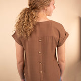 Corinne Back Button Top in Cafe