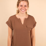 Corinne Back Button Top in Cafe
