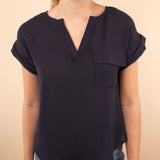 Corinne Back Button Top in Navy