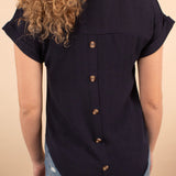 Corinne Back Button Top in Navy