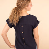 Corinne Back Button Top in Navy
