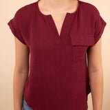 Corinne Back Button Top in Wine