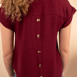 Corinne Back Button Top in Wine